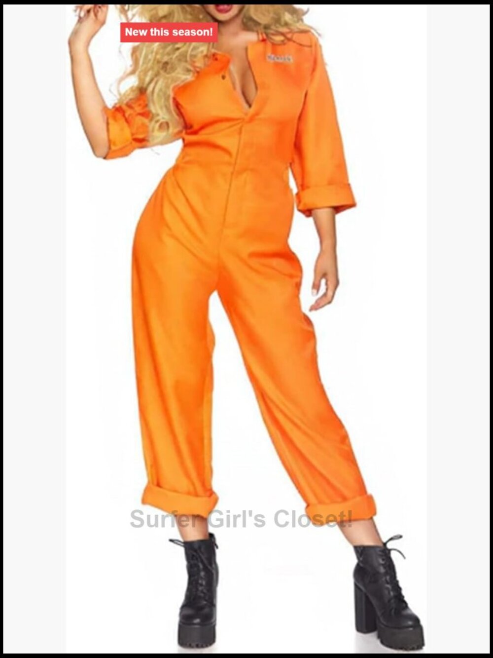 Halloween Prisoner Jumpsuit Adult Costume Inmate Overalls Cosplay Party Outfit